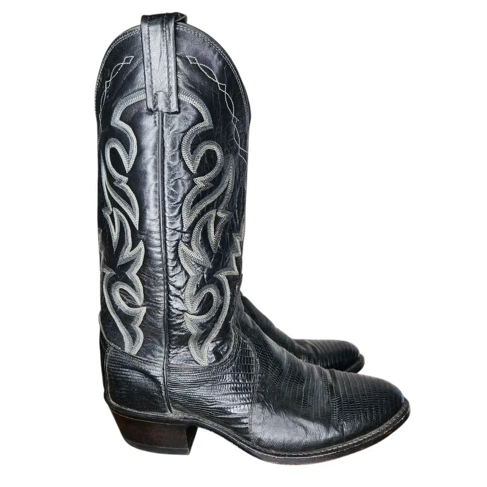 DAN POST Mens Exotic Leather Black Teju Lizard Western Cowboy Boots 8 EW 350 R
